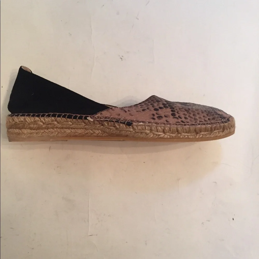 NEW ERIC MICHAEL HANDMADE LOW ESPADRILLES BLACK GRAY LEATHER SIZE 38 7.5